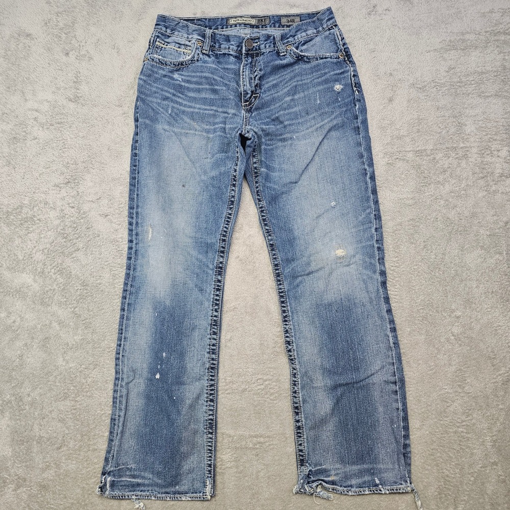 Tyler Straight Jeans Mens 34R Paint Splatter Raw Hem Distressed Denim